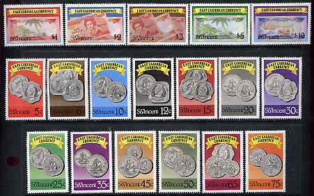 St Vincent 1987 East Caribbean Currency complete litho set of 18 values unmounted mint, SG 1098-1115*, stamps on currency    banknotes