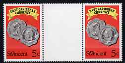 St Vincent 1987 East Caribbean Currency 5c value in unfolded gutter pair from uncut (Format) archive proof sheet, unmounted mint as SG 1098, stamps on , stamps on  stamps on currency    banknotes