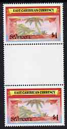 St Vincent 1987 East Caribbean Currency $1 value in unfolded gutter pair from uncut (Format) archive proof sheet, unmounted mint as SG 1111, stamps on currency    banknotes