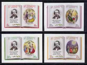 St Vincent 1987 Christmas (Charles Dickens) set of 8 (4 se-tenant pairs) full colour die proofs on Cromalin plastic card (ex archives) as SG 1116-23, stamps on literature, stamps on personalities, stamps on christmas, stamps on dickens