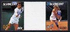 St Vincent 1987 International Tennis Players $1 (Chris Evert) & 80c (Ivan Lendl) in unmounted mint se-tenant gutter pair with ball omitted (from uncut archive sheet), SG ..., stamps on sport  tennis  varieties  personalities