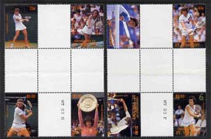 St Vincent - Grenadines 1988 International Tennis Players set of 8 in se-tenant cross-gutter block (folded through gutters) from uncut archive proof sheet (SG 582-89) som..., stamps on sport  tennis