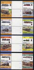 St Vincent - Union Island 1984 Locomotives #2 (Leaders of the World) set of 16 in se-tenant gutter pairs (folded through gutters) from uncut archive proof sheets unmounted mint, stamps on railways