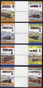 St Vincent - Union Island 1984 Locomotives #2 (Leaders of the World) set of 16 in se-tenant gutter pairs (folded through gutters) from uncut archive proof sheets unmounte..., stamps on railways