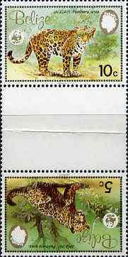 Belize 1983 WWF - Jaguar 5c & 10c perf se-tenant tete-beche gutter pair from uncut archive sheet unmounted mint but folded through gutter (SG 756-7), stamps on , stamps on  stamps on wwf    animals    cats, stamps on  stamps on  wwf , stamps on  stamps on 