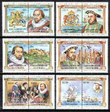 St Vincent - Grenadines 1984 British Monarchs (Leaders of the World) set of 12 unmounted mint, SG 255-66, stamps on , stamps on  stamps on royalty    history     castles    gunpowder     ships     arms, stamps on  stamps on heraldry