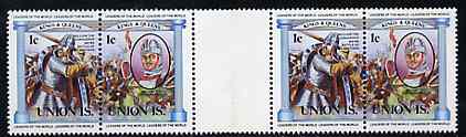 St Vincent - Union Island 1984 British Monarchs (Leaders of the World) 1c Battle of Hastings in se-tenant gutter pair from uncut archive proof sheet, unmounted mint, stamps on , stamps on  stamps on history       battles        vikings