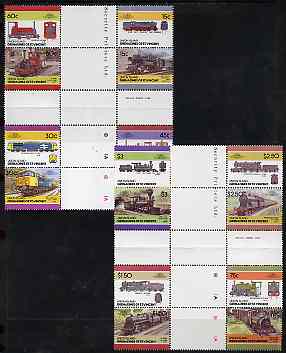 St Vincent - Union Island 1986 Locomotives #4 (Leaders of the World) set of 16 in se-tenant cross-gutter block (folded through gutters) from uncut archive proof sheet, so..., stamps on railways