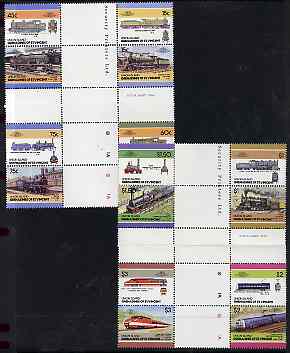 St Vincent - Union Island 1986 Locomotives #5 (Leaders of the World) set of 16 in se-tenant cross-gutter block (folded through gutters) from uncut archive proof sheet, so..., stamps on railways