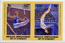 St Vincent - Bequia 1984 Olympics (Leaders of the World) 1c (Rings & Gymnastics) imperf se-tenant pair plus normal perf pair unmounted mint, stamps on sport     olympics       rings    gymnastics, stamps on  gym , stamps on gymnastics, stamps on 