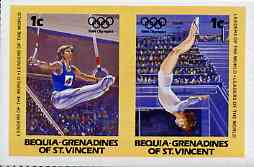 St Vincent - Bequia 1984 Olympics (Leaders of the World) 1c (Rings & Gymnastics) imperf se-tenant pair plus normal perf pair unmounted mint, stamps on , stamps on  stamps on sport     olympics       rings    gymnastics, stamps on  stamps on  gym , stamps on  stamps on gymnastics, stamps on  stamps on 