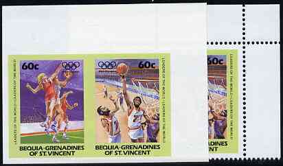 St Vincent - Bequia 1984 Olympics (Leaders of the World) 60c (Netball & Basketball) imperf se-tenant pair plus normal perf pair unmounted mint, stamps on , stamps on  stamps on sport     olympics       netball    basketball