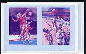St Vincent - Bequia 1984 Olympics (Leaders of the World) 60c (Netball & Basketball) imperf se-tenant progressive colour proof pair in magenta & blue only unmounted mint, stamps on , stamps on  stamps on sport     olympics       netball    basketball