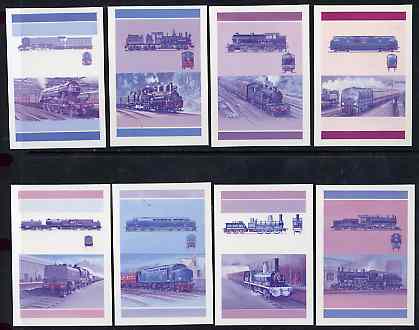 St Vincent - Grenadines 1987 Locomotives #7 (Leaders of the World) set of 16 (8 se-tenant pairs) die proofs in red and blue only (missing Country name, inscription & valu..., stamps on railways, stamps on big locos