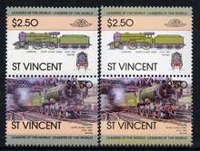 St Vincent 1983 Locomotives #1 (Leaders of the World) $2.50 se-tenant pair wrongly inscribed '4-6-0' plus normal correctly inscribed '4-4-0' (SG 756avar) unmounted mint, stamps on , stamps on  stamps on railways