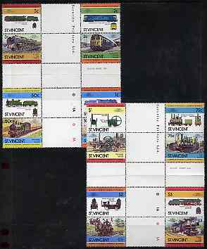 St Vincent 1984 Locomotives #2  (Leaders of the World) set of 16 in se-tenant cross-gutter block (folded through gutters) from uncut archive proof sheet (SG 792-807) some..., stamps on railways