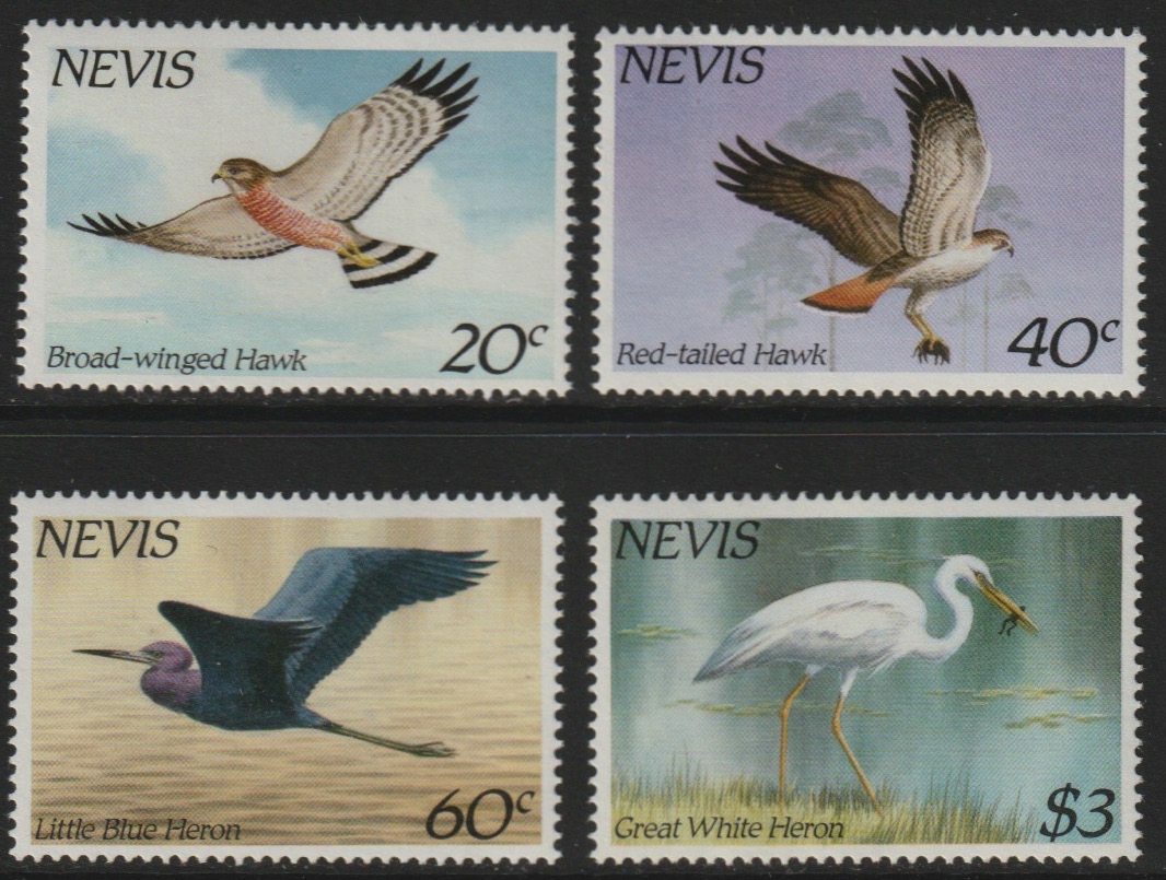 Nevis 1985 Hawks & Herons set of 4 unmounted mint SG 265-8, stamps on birds   birds of prey   heron    frogs
