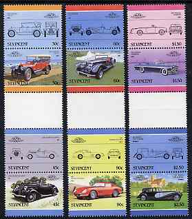 St Vincent 1986 Cars #5 (Leaders of the World) set of 12 in se-tenant gutter pairs (folded through gutters or perfs) from uncut archive proof sheets (SG 959-70) unmounted mint, stamps on , stamps on  stamps on cars    bugatti    panther    ferrari    packard     triumph    cadillac