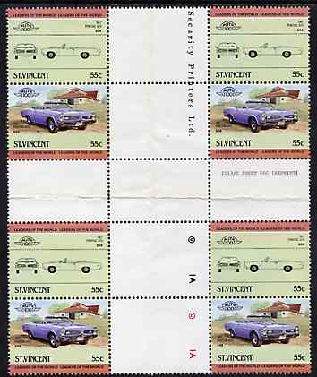 St Vincent 1984 Cars #2 (Leaders of the World) 55c (1967 Pontiac) in se-tenant cross-gutter block (folded through gutters) from uncut archive proof sheet, some split perfs & wrinkles but a rare archive item, SG 824a unmounted mint