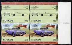 St Vincent 1984 Cars #2 (Leaders of the World) 55c (1967 Pontiac) se-tenant block (2 se-tenant pairs) with double perfs at right unmounted mint SG 824avar, stamps on , stamps on  stamps on cars    pontiac