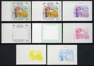 St Vincent - Bequia 1988 Explorers $2.00 (John Cabot) set of 8 unmounted mint imperf progressive proofs comprising the 5 individual colours, plus 2, 4 and all 5-colour co..., stamps on explorers        ships     navigation