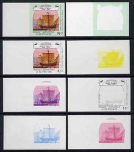 St Vincent - Bequia 1988 Explorers $1.75 (Cabot's The Matthew) set of 8 unmounted mint imperf progressive proofs comprising the 5 individual colours, plus 2, 4 and all 5-colour composites*. , stamps on , stamps on  stamps on explorers        ships   