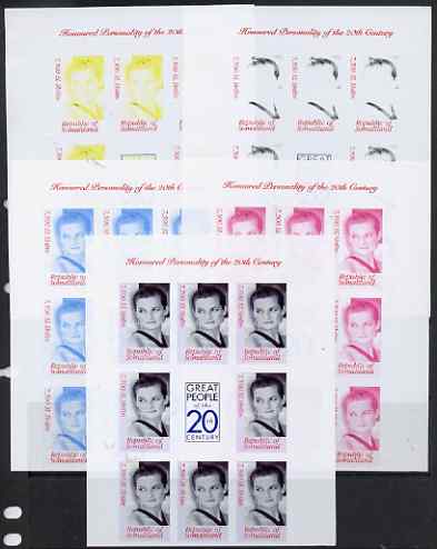 Somaliland 2000 Honoured Personality of the 20th Century - Princess Diana sheetlet containing 8 values plus  the set of 5 imperf progressive proofs comprising 2, 3 and al..., stamps on personalities, stamps on millennium, stamps on royalty, stamps on diana