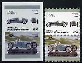 St Vincent - Union Island 1986 Cars #4 (Leaders of the World) $1 (1934 Chrysler) full colour die proof on Cromalin plastic card (ex archives) plus issued stamp, stamps on cars       chrysler