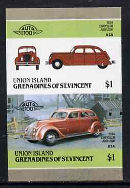St Vincent - Union Island 1986 Cars #4 (Leaders of the World) $1 (1934 Chrysler) imperf se-tenant pair unmounted mint*, stamps on cars       chrysler