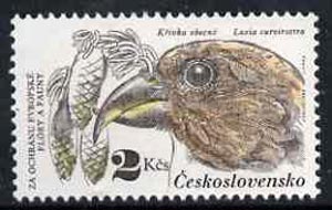 Czechoslovakia 1983 Red Crossbill 2k value from Nature Protection set unmounted mint, SG 2676, Mi 2713*, stamps on , stamps on  stamps on crossbill    birds