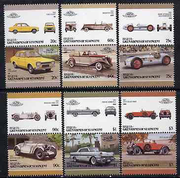 St Vincent - Bequia 1986 Cars #6 (Leaders of the World) set of 12 unmounted mint, stamps on cars       mercedes benz      pontiac    stutz    ford     moore offenhauser    brewster ford