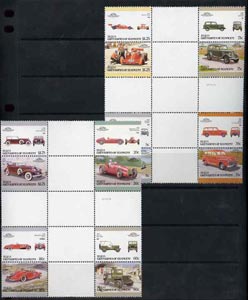 St Vincent - Bequia 1987 Cars #7 (Leaders of the World) set of 16 in se-tenant cross-gutter block (folded through gutters) from uncut archive proof sheet, some split perf..., stamps on cars    racing cars    stutz     ford    mercedes    hudson    maserati     willys jeep      militaria