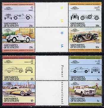 St Vincent - Grenadines 1984 Cars #1 (Leaders of the World) set of 8 in se-tenant gutter pairs (folded through gutters or perfs) from uncut archive proof sheet, SG 339-46 unmounted mint, stamps on , stamps on  stamps on cars    buick    frazer nash    bmw    facel vega   