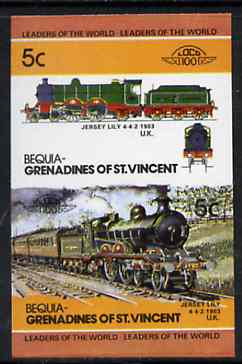 St Vincent - Bequia 1984 Locomotives #2 (Leaders of the World) 5c (4-4-2 Jersey Lily) imperf se-tenant pair unmounted mint*, stamps on , stamps on  stamps on railways