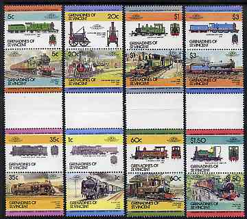 St Vincent - Grenadines 1984 Locomotives #2 (Leaders of the World) set of 16 in se-tenant gutter pairs (folded through gutters) from uncut archive proof sheets (SG 311-26) unmounted mint, stamps on railways