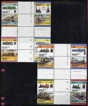 St Vincent - Grenadines 1984 Locomotives #2 (Leaders of the World) set of 16 in se-tenant cross-gutter blocks (folded through gutters) from uncut archive proof sheets, so..., stamps on railways