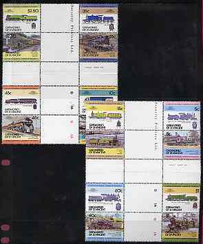 St Vincent - Grenadines 1984 Locomotives #1 (Leaders of the World) set of 16 in se-tenant cross-gutter blocks (folded through gutters) from uncut archive proof sheets, so..., stamps on railways