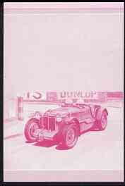 Nevis 1985 $1.15 MG K3 Magnette (1933) imperf progressive colour proof in se-tenant pair printed in magenta only (as SG 332a) unmounted mint, stamps on , stamps on  stamps on cars, stamps on  stamps on  mg , stamps on  stamps on 