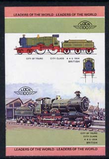 St Vincent - Bequia 1984 Locomotives #1 (Leaders of the World) $2 (City of Truro) imperf se-tenant progressive proof pair with Country name and value omitted unmounted mint, stamps on railways