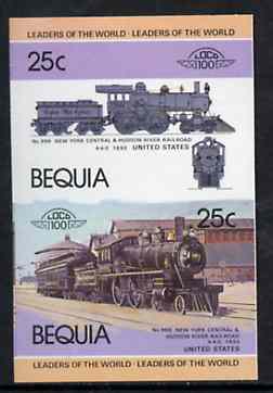 St Vincent - Bequia 1984 Locomotives #1 (Leaders of the World) 25c (4-4-0 New York Central & Hudson River) se-tenant imperf proof pair in issued colours from limited printing unmounted mint, stamps on , stamps on  stamps on railways