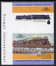 St Vincent - Bequia 1984 Locomotives #1 (Leaders of the World) 5c (4-8-4 Atcheson, Topeka & Santa Fe) imperf se-tenant progressive proof pair with Country name and value ..., stamps on railways      bridges