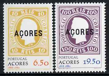 Portugal - Azores 1980 Stamp Anniversary set of 2, SG 416-17 unmounted mint, stamps on , stamps on  stamps on stamp centenary, stamps on stamp on stamp, stamps on  stamps on stamponstamp