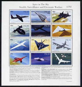 Palau 1996 Spy Planes sheetlet containing set of 12 with definitions in lower margin, unmounted mint SG 1085-96, stamps on aviation, stamps on lockheed, stamps on boeing