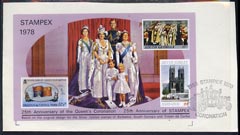 Exhibition souvenir sheet for 1978 Stampex showing  Silver Jubilee stamps from Barbados, S Georgia & Tristan on piece with special Stampex cancel, stamps on , stamps on  stamps on stamp exhibitions, stamps on  stamps on royalty      cinderella