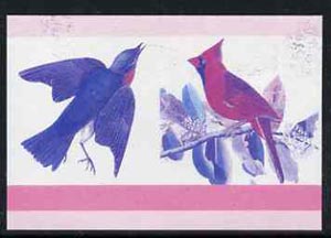 Nevis 1985 Bluebird & Cardinal (John Audubon 5c) imperf progressive colour proof se-tenant pair printed in magenta & blue only (as SG 269a) unmounted mint, stamps on audubon  birds