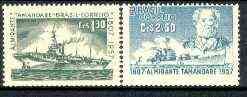 Brazil 1957 150th Anniversary of Brazilian Navy set of 2 unmounted mint, SG 969-70*, stamps on , stamps on  stamps on ships, stamps on flat tops