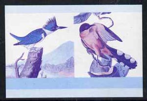Nevis 1985 Kingfisher & Cuckoo (John Audubon 55c) imperf progressive colour proof in se-tenant pair printed in magenta & blue only (as SG 271a) unmounted mint, stamps on audubon  birds     kingfisher