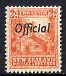 New Zealand 1936-61 Maori Carved House 2d def opt'd Official perf 14 x 13.5 unmounted mint, SG O123*, stamps on buildings, stamps on  kg5 , stamps on housing     carving