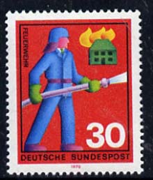 Germany - West 1970 Voluntary Relief Services 30pf (Fireman) unmounted mint SG 1532*, stamps on fire