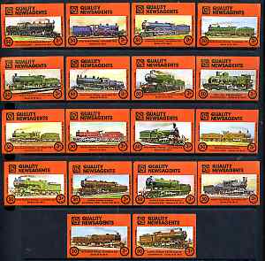 Match Box Labels - complete set of 18 Railway Locos, superb unused condition (Quality Newsagents), stamps on railways
